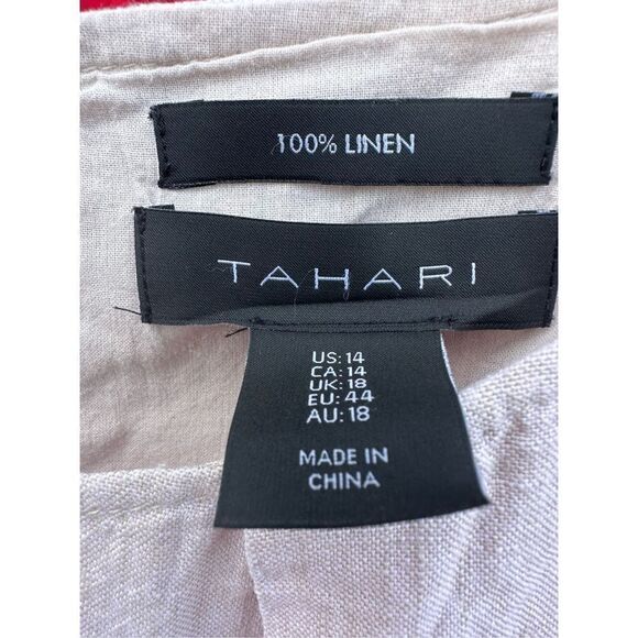 Tahari Women's Beige Linen‎ Sleeveless Dress Size 14 - Picture 6 of 7